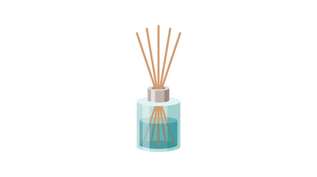Reed diffuser with blue liquid stands on a white background