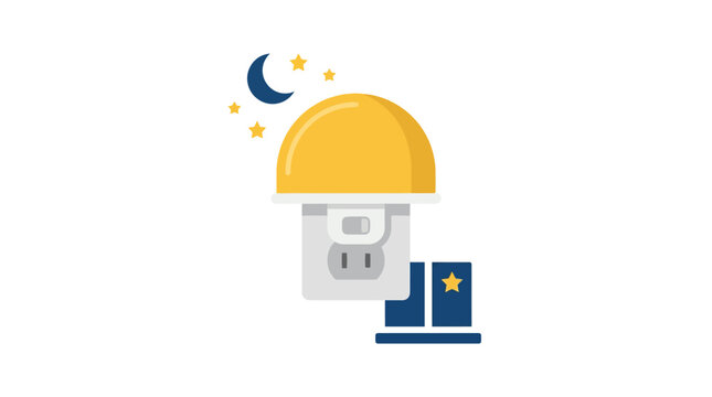Electrical outlet with construction helmet and night sky flat icon