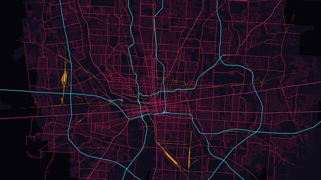 Columbus Metro Ohio Street Map 4K Motion Background Futuristic Cyber Glow Grid
