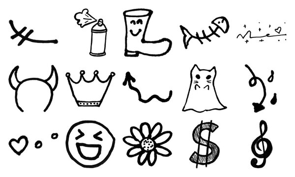 Set of various hand drawn doodles and funny black ink sketches including symbols icons and shapes for creative design