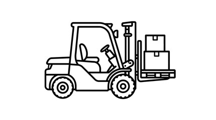 Fototapeta premium Forklift truck line art icon carrying cardboard boxes stacked on a pallet.