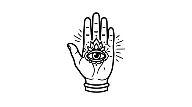 Hamsa hand vector icon featuring mystical eye and lotus flower elements.