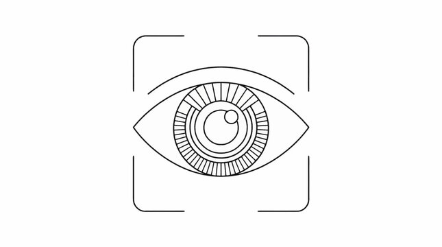 Iris scanner and biometric eye recognition outline icon vector illustration
