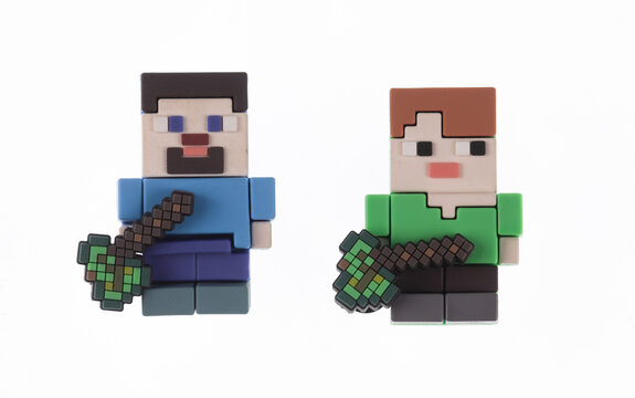 Kazakhstan, Almaty, August 31, 2026: Minecraft character isolated on a white background