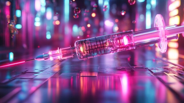 Neon City Syringe Injection, Cyberpunk Future, Medical