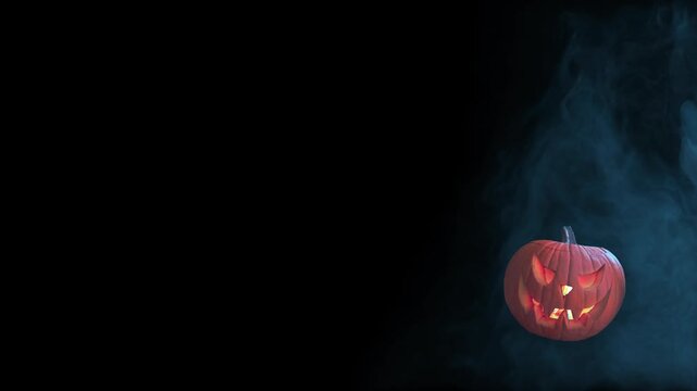 Ghost Pumpkin Smoke Halloween Background Spooky Jack Lantern with Creepy Ghost, Fog and Mist Effects, Dark Haunted Scene, Horror Fantasy, Cinematic Halloween Motion Graphics