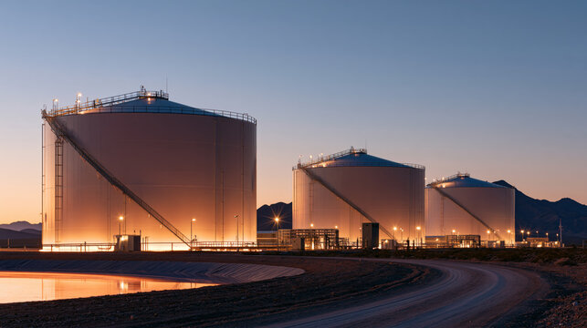 Salt thermal energy storage tanks at a concentrated solar power plant