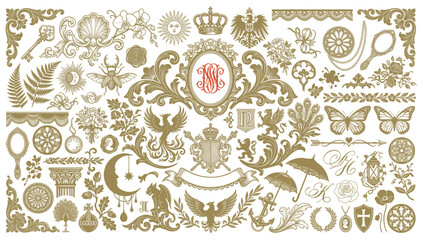 Vector set of Classical baroque vintage elements Decorative design. Vintage flourish Decorations Elements © bow
