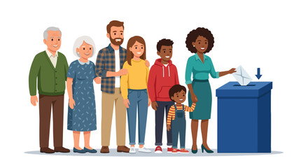 Obraz premium Diverse family casting votes in election at polling station