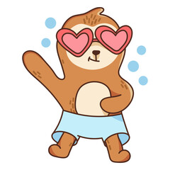 Fototapeta premium Cute sloth with heart glasses color stroke