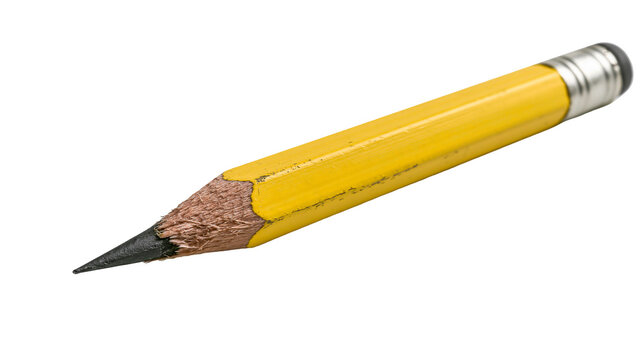 Yellow graphite pencil with sharpened tip and metal ferrule, isolated on transparent background