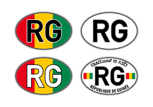 Guinea, oval international vehicle registration code license plate car sticker, vector illustration