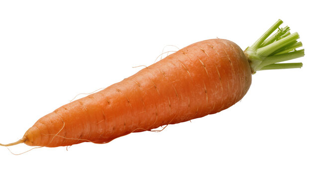 Fresh orange carrot with green leafy top, isolated on transparent background