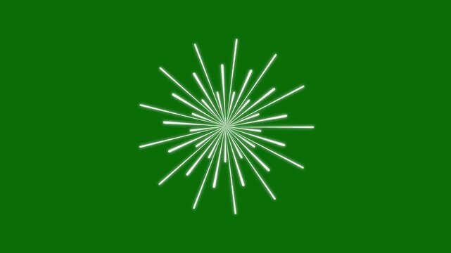 Abstract modern radial line explosion animation loop bright fireworks burst overlay element on solid green background. circle bursting firework motion graphics template, Line shape blast. 4k