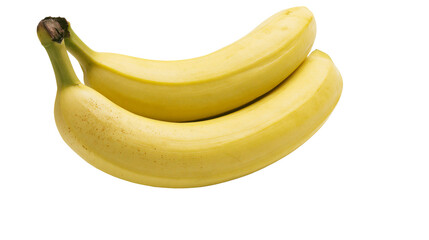 Two ripe yellow bananas smooth skin with subtle brown spots, isolated on transparent background © Sophie