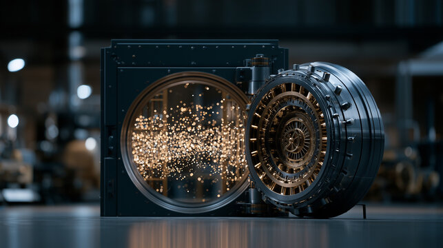 Vault door partially open releasing glowing golden light