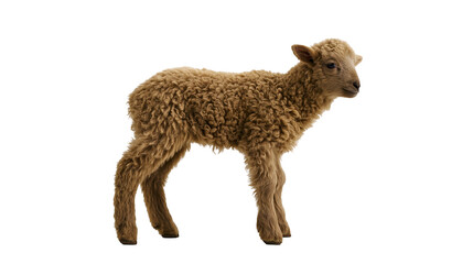 Fluffy brown lamb with curly wool, isolated on transparent background © Sophie