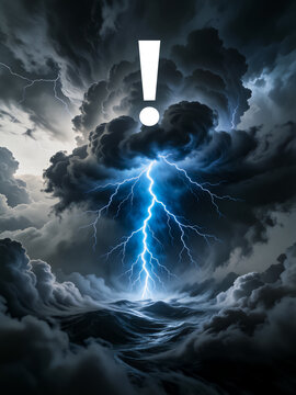 A storm symbol with an exclamation point above threatening clouds