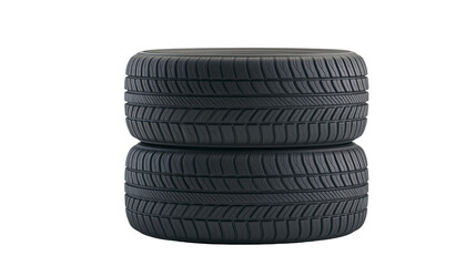 Two stacked black rubber car tires with detailed tread patterns, isolated on transparent background © Sophie