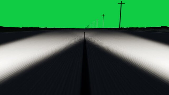 Camera advancing, centerline with V lights moving, guiding toward horizon, transparent background