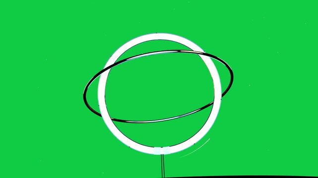 Ribbons spinning clockwise, ring tilting and glowing for looping neon logo on clear background