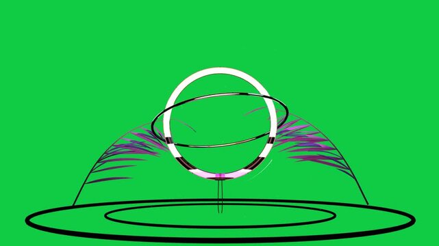 Faint halo starting ring forming purple arcs opening bands pulsing forming emblem on transparent bg