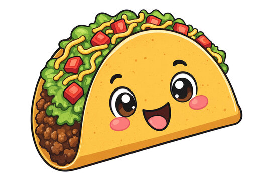 Cute cartoon taco mascot character with happy face vector illustration