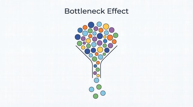 Bottleneck effect diagram showing drastic reduction in population size and resulting genetic diversity