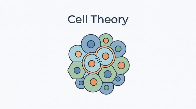 Cell theory diagram showing mitosis and cellular division in a clean minimalist vector illustration for academic biological research