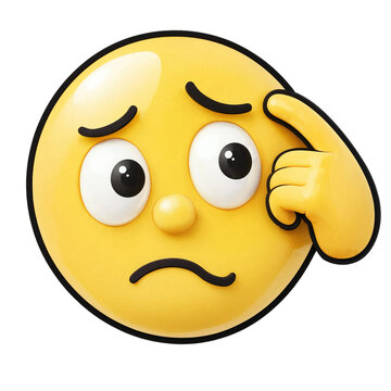 3D yellow emoji face confused scratching head with finger looking up isolated on transparent background