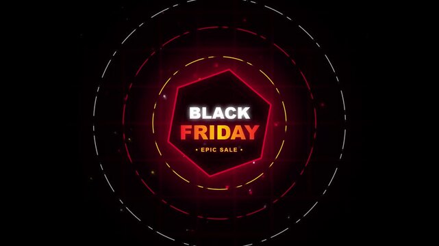Black friday epic sale neon motion background, with pulsing geometric, hexagon animation