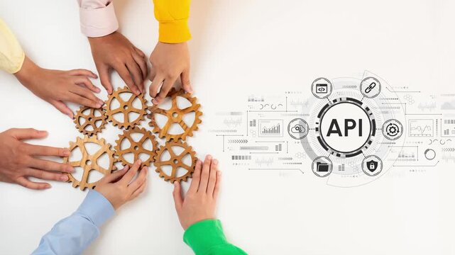 Diverse Hands Collaborate on Gear Mechanism Representing API Integration and Teamwork in Modern Technology and Business Environments. Entropy.