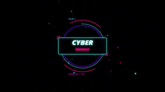 Cyber monday neon hud motion futuristic digital sale announcement background