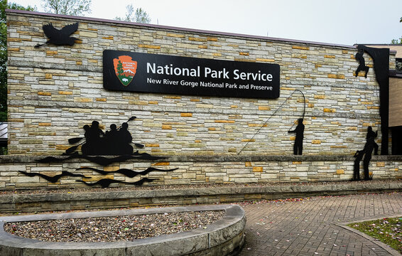 New River Gorge National Park Service Sign with Silhouette Metal Art Wall