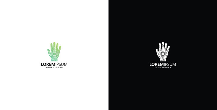 Professional hand palm with industrial gear logo design representing engineering technical support and mechanical human innovation concept
