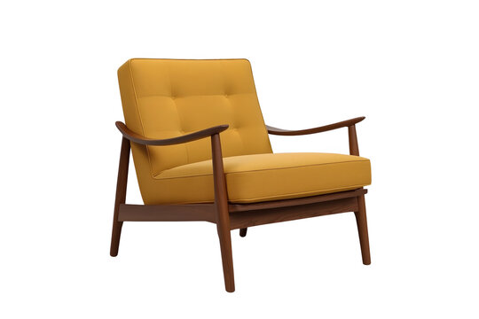 Mid century mustard armchair with wooden arms