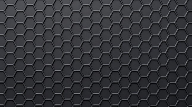 Black carbon fiber honeycomb texture, dark metallic hexagonal pattern background, industrial matte mesh surface for automotive and tech design