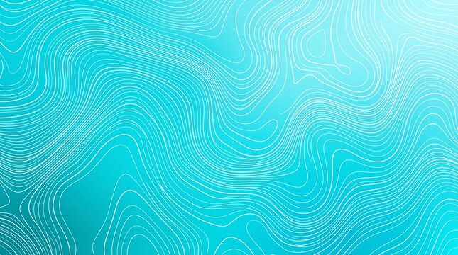 Cyan topographic line pattern, abstract turquoise wave background, modern teal fluid texture for digital wallpaper and web design