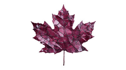 Naklejka premium Crimson cracked crystal maple leaf with geometric gemstone texture, autumn mineral botanical element isolated on transparent background