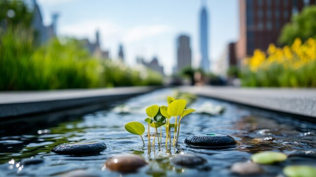 Neon Nightfall With Space for Sustainable Planning: Smart Water Sensors In City Rain Garden Sustainable Urban Dev &acirc;&euro;&ldquo; Skyline Study 4
