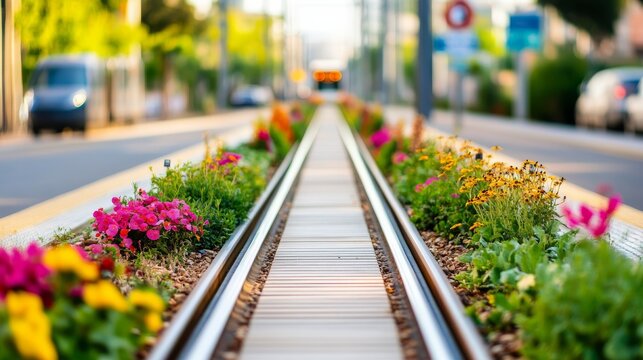 Rose Twilight Through the Compact Downtown Core: Urban Eco Corridor With Pollinator Plants Along Tram Line Sus &acirc;&euro;&ldquo; Skyline Study 3