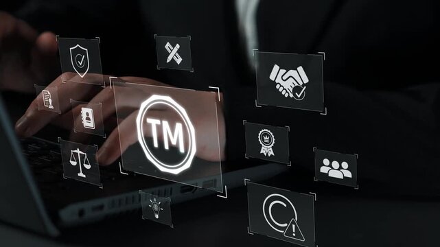 Trademark protection and legal compliance with TM icon, copyright law, patent check, intellectual property rights, and branding regulation enforcement Marrow