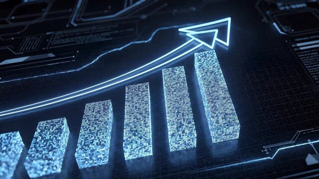 Financial growth animation with rising bar chart, upward arrow, business performance analytics, investment success, market expansion and digital fintech technology background video