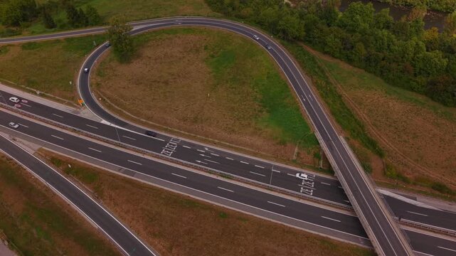 Aerial View of Highway A1 Interchange Loop and Overpass Near Vogosca Bosnia and Herzegovina