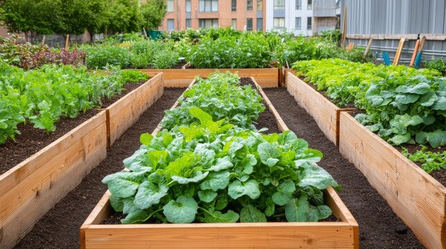 Silver Daylight Near the Resource-Efficient Buildings: Community Garden Between Apartment Buildings Shared Tools Com &acirc;&euro;&ldquo; Skyline Study 3
