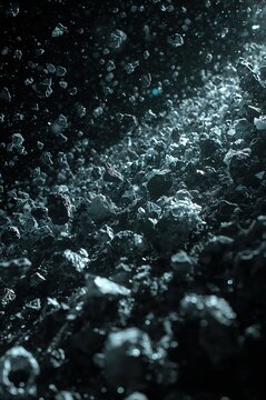 Frozen Oort Cloud fragments drifting silently at edge of star system in deep space darkness