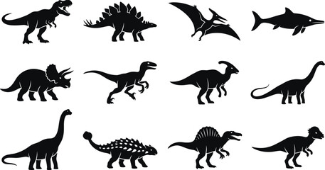 Prehistoric Dinosaur Silhouette Icon Collection for Paleontology and Natural History Graphic Design Projects © Joy