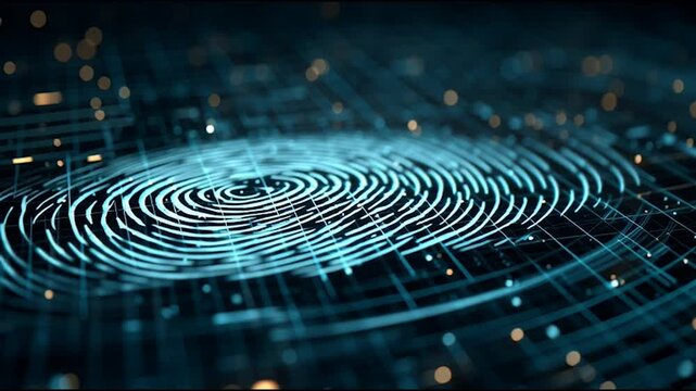 fingerprint on a black background social media innovative cyber security network, using interconnected nodes to represent business partnerships on the Smart digital Innovation city with connection net