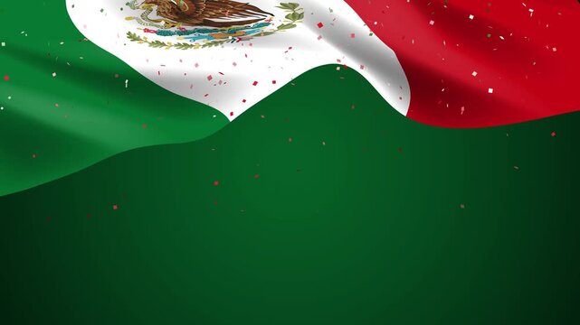 Waving Mexican Flag with Falling Confetti Patriotic Celebration Motion Background