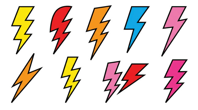 Colorful lightning bolts illustration isolated on transparent background